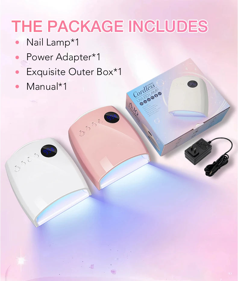 168W UV LED Nail Lamp Rechargeable Cordless Nail Dryer with 4 Timing Modes UV Light for Manicure with 7500mAh Battery