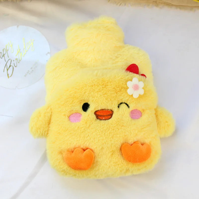 Cute Cartoon Plush Hot Water Bottle, Removable Plush Cover Thick Explosion‑proof PVC Hot Water Bag Hand Warmer for Winter