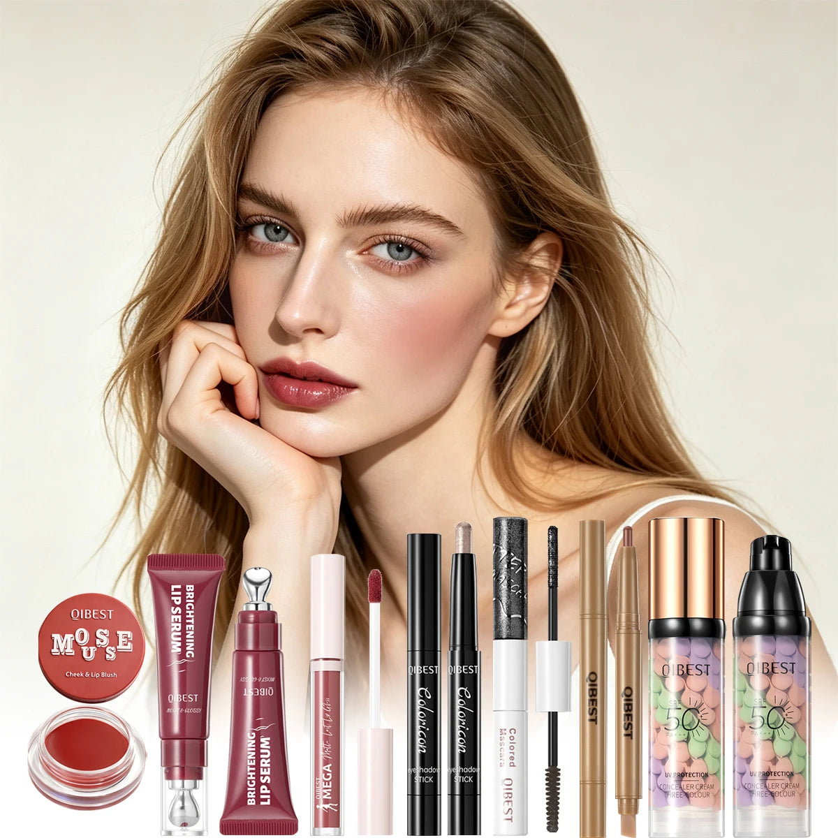 7-piece makeup set, lip gloss, lip liner, blush, eyeshadow, primer, mascara, makeup set, Christmas gift