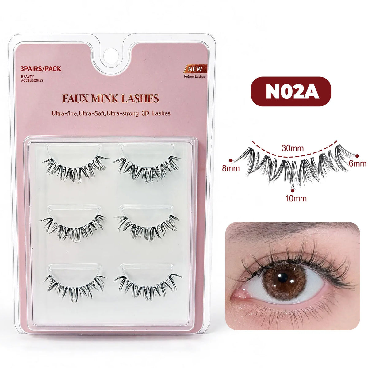 RED SIREN 3 Pairs Manga Lashes Clear Band Wispy Faux Mink Lashes Natural Soft Strip False Eyelashes Daily Eye Makeup