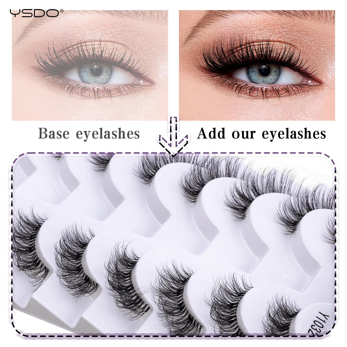 YSDO 5/10 Pairs Half Lashes Cat Eyelashes Soft Natural Clear Band False Lashes Natural Wispy Faux 3d Mink Eyelashes Makeup Tools