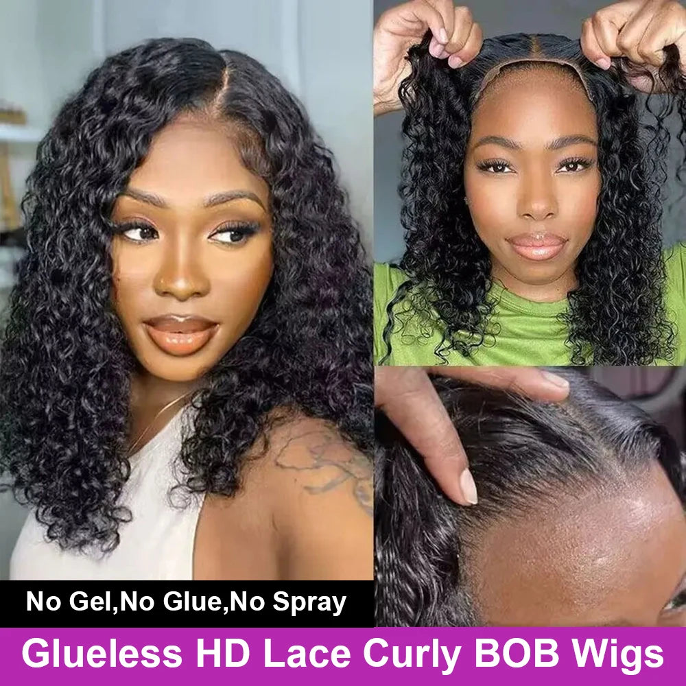 Brazilian Water Curly Lace Front Wig Short Bob Glueless Wigs Human Hair Deep Wave 13X6 Hd Lace Frontal Wig For Women 250 Density