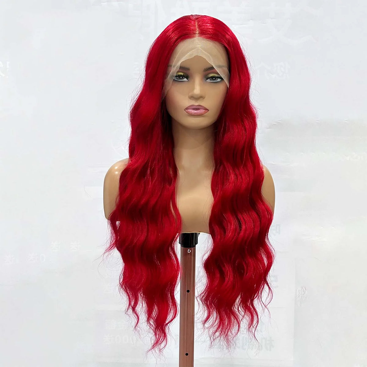 Dark Red Wig Natural Curly Long Wavy Synthetic Middle Part Loose Deep Wave 13X4 Lace Front Wigs for Women Daily Party Cosplay