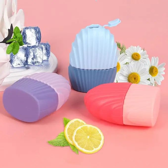Ice Cube Roller for Face,Eyes and Neck,Reusable Silicone Ice Mold Mermaid Shell Shape for Shrink Pores Anti Wrinkle and Skin Beauty Care,Reduce Migraine Pain,Gua Sha Face Massage Tools