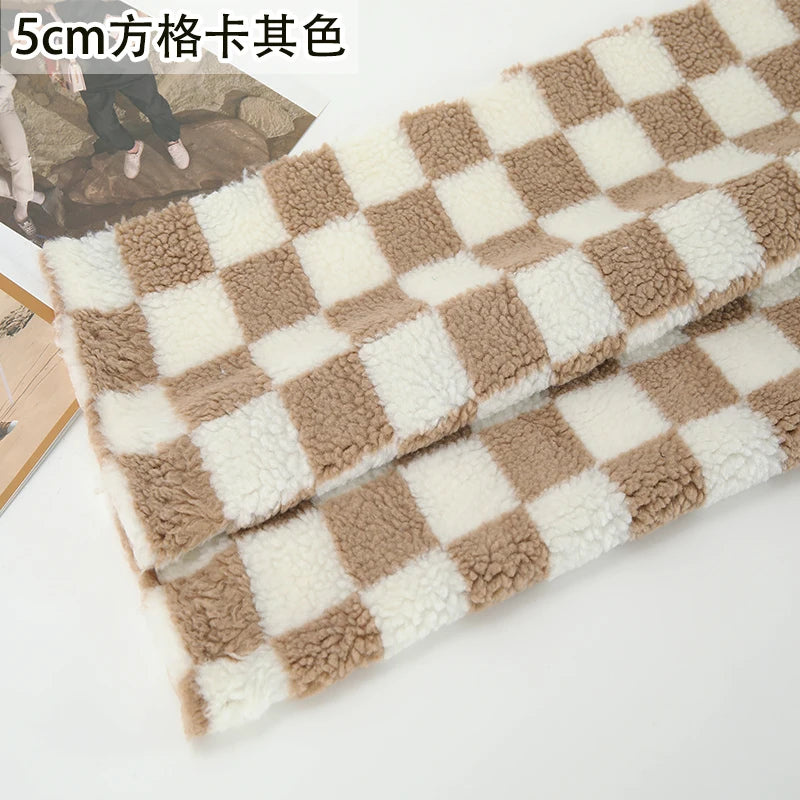 Thickened Short Hair Plush Fabric By The Meter for Needlework Autumn Coat Hoodies Dolls Diy Sewing Cloth Warm Soft Bear Plaid