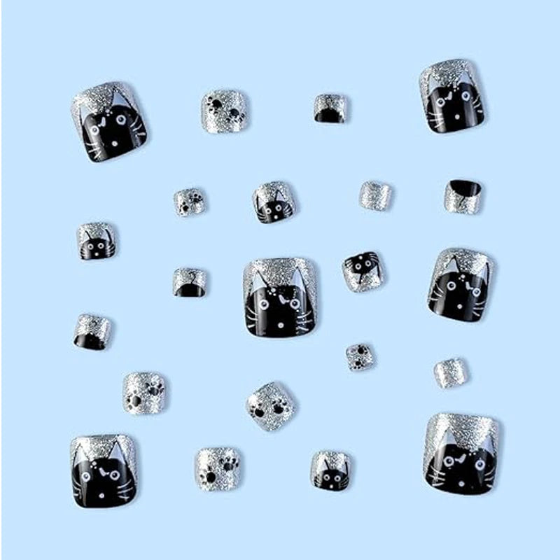 PAULINE PESERY 24PCS Press On Nails Halloween Fake ToeNails,Stick On Nails,Artificial Fake Toe Nail Set