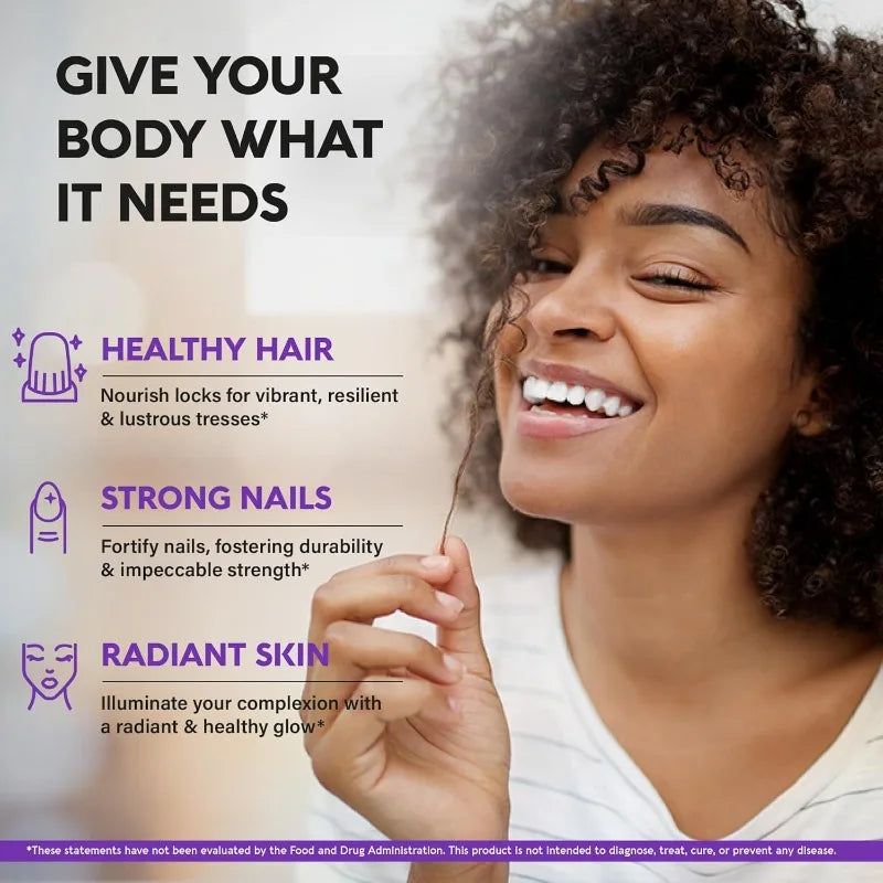 Biotin Capsules Contain Collagen and Vitamin B2, B3, B6 & B7 for Women Men Hair Care Supplements Skin & Nails Support 60 Pieces