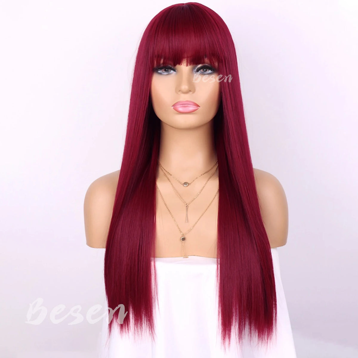Synthetic Long Straight Wig with Bangs for Women Long Straight Wigs Heat Resistant Natural Looking Wigs for Daily Wear