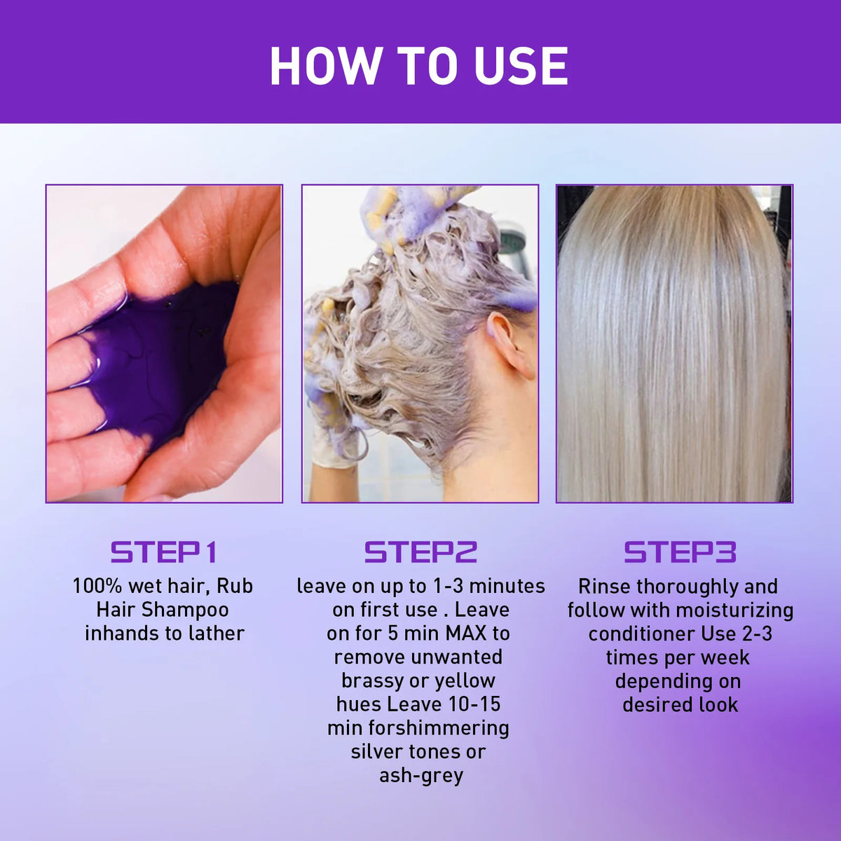 Color Fixing Purple Shampoo Lock Color Cover Gray Hair Fade Yellow After Bleach Hair Dye Long Lasting Non-irritating Care