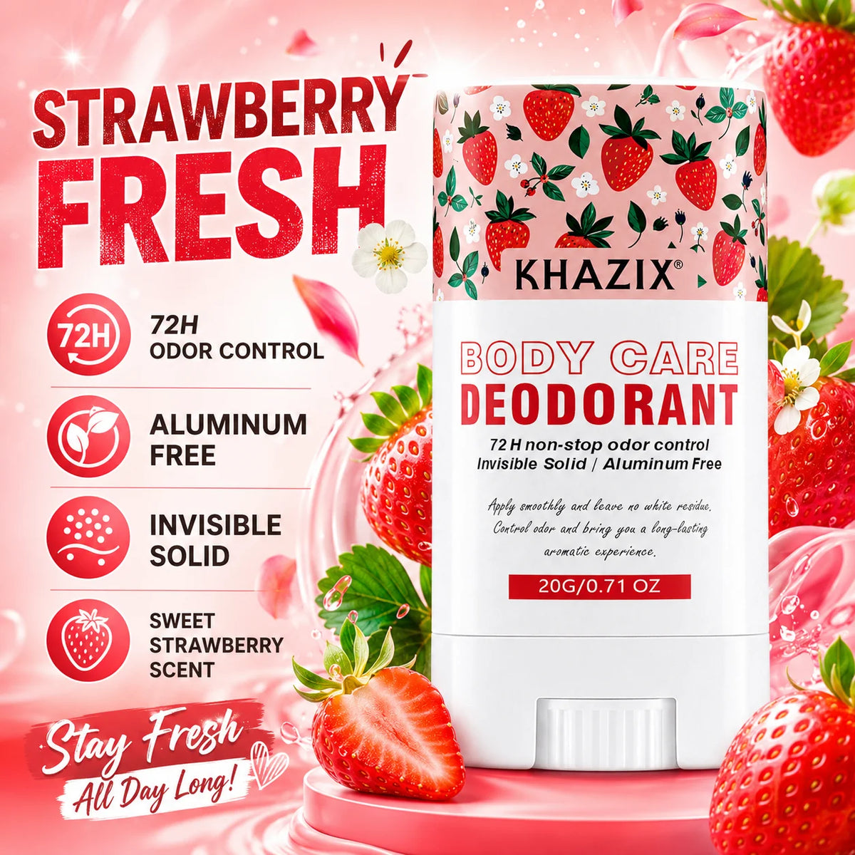 Aluminum Free Deodorant Stick 20g Body Care Invisible Solid 72H Odor Control Long Lasting Freshness for Daily Use