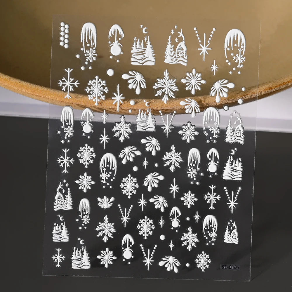 1sheet 5D Holly Berries Christmas Nail Declas Cute Polka Dots Christmas Trees Nail Stickers Gingerbread Man Snowflake Manicure