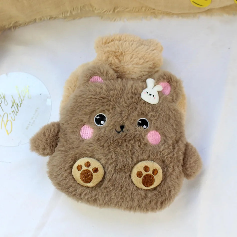 Cute Cartoon Plush Hot Water Bottle, Removable Plush Cover Thick Explosion‑proof PVC Hot Water Bag Hand Warmer for Winter