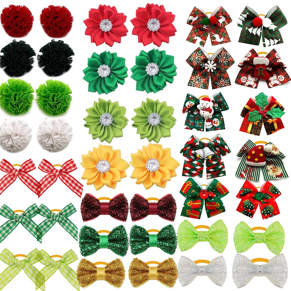 50pcs Christmas Small Doggy Hair Bows Exquisite Pet Hair Bows Rubber Bands Dog Hair Bows Dog Grooming Accessories Pet Supplies
