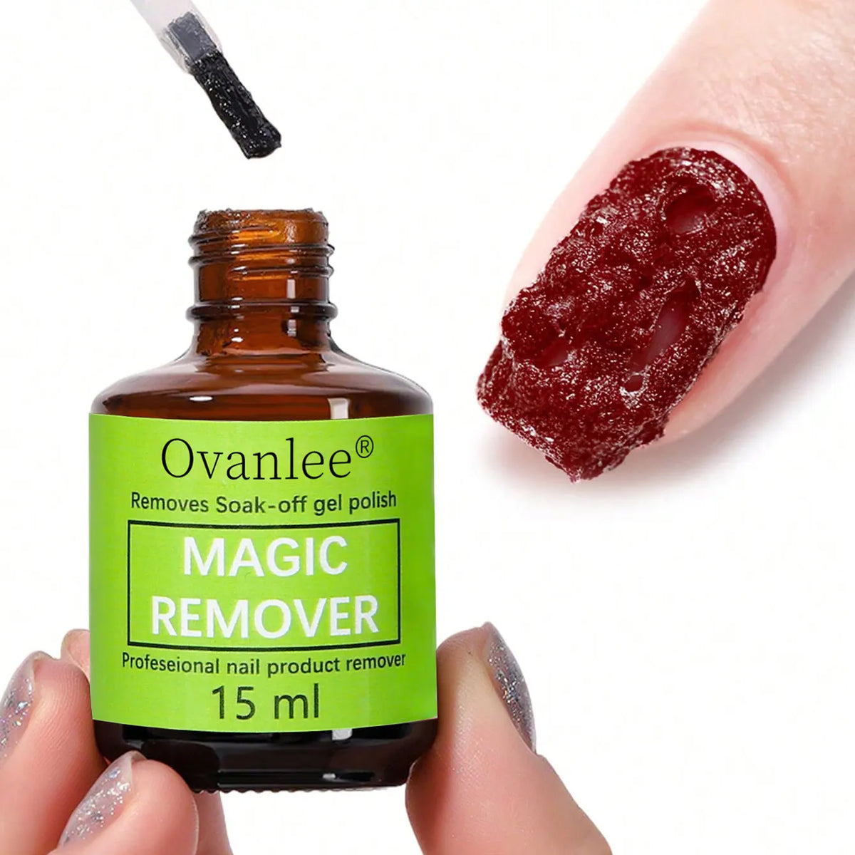 Ovanlee 2-Pack Magic Nail Gel Remover – 15ml X 2 Fast 2-5 Min Burst UV Polish Dissolver, No Foil Wraps, Low Odor & Gentle, Easy Peel-Off Gel Remover for DIY Manicure
