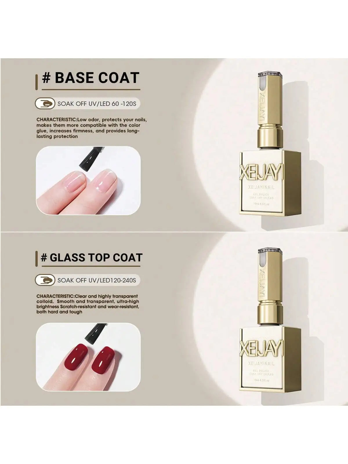 XEIJAYI 15ml 2Pcs Nail Polish New Japanese Basic Functional Gel Base Glue Glass Sealing Set Firm and Durable Nail Salon Use