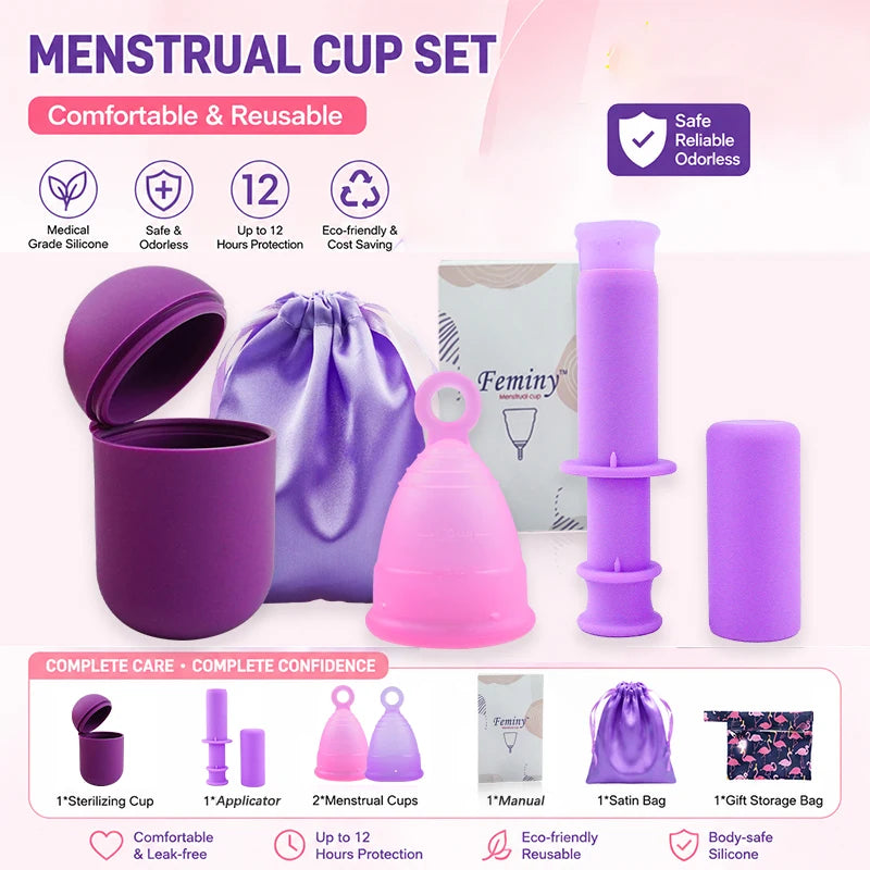 Feminy Menstrual Cup With Sterilizer And Applicator Medical Silicone Menstrual Bowls Black Mini XS Period Cup Container