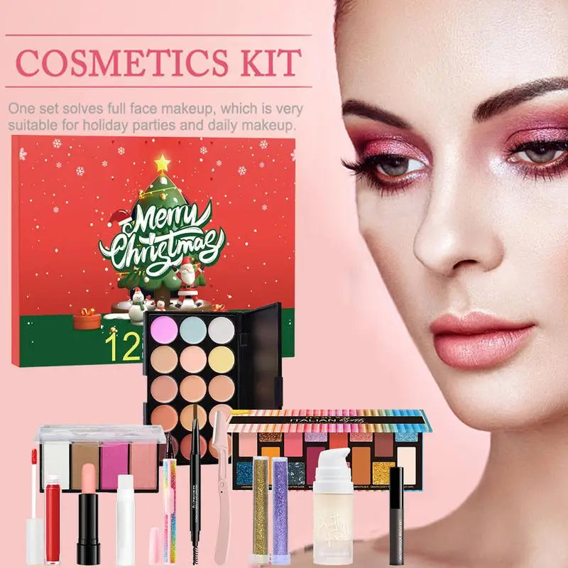 Christmas Countdown Calendar Makeup Kit 12pcs face Makeup kit Lipstick Eye Shadow Concealers Cosmetics Christmas Gift Box