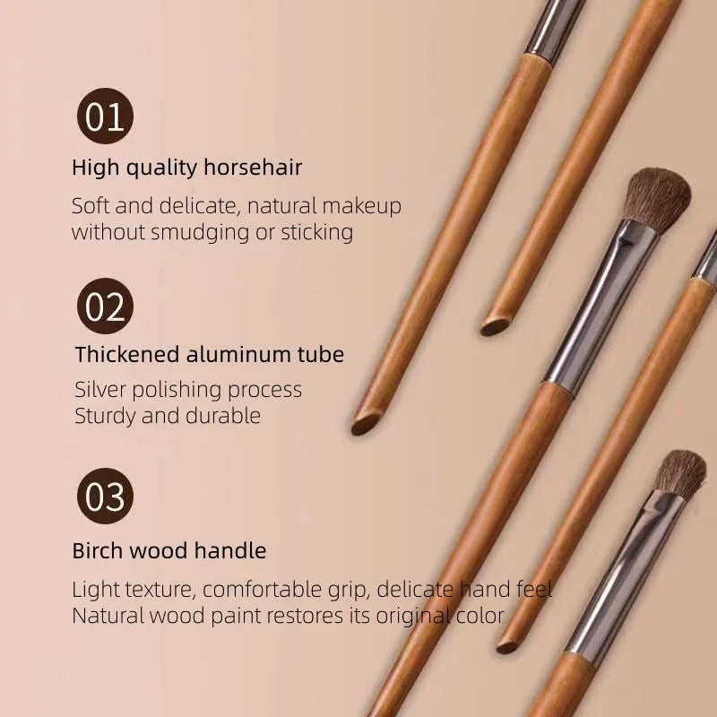 5pcs Horse Hair Eyeshadow Makeup Brushes Set with Bag Eyebrow Eye Shadow Blending Brushes Make up Brush Animal Hair Makeup Tools
