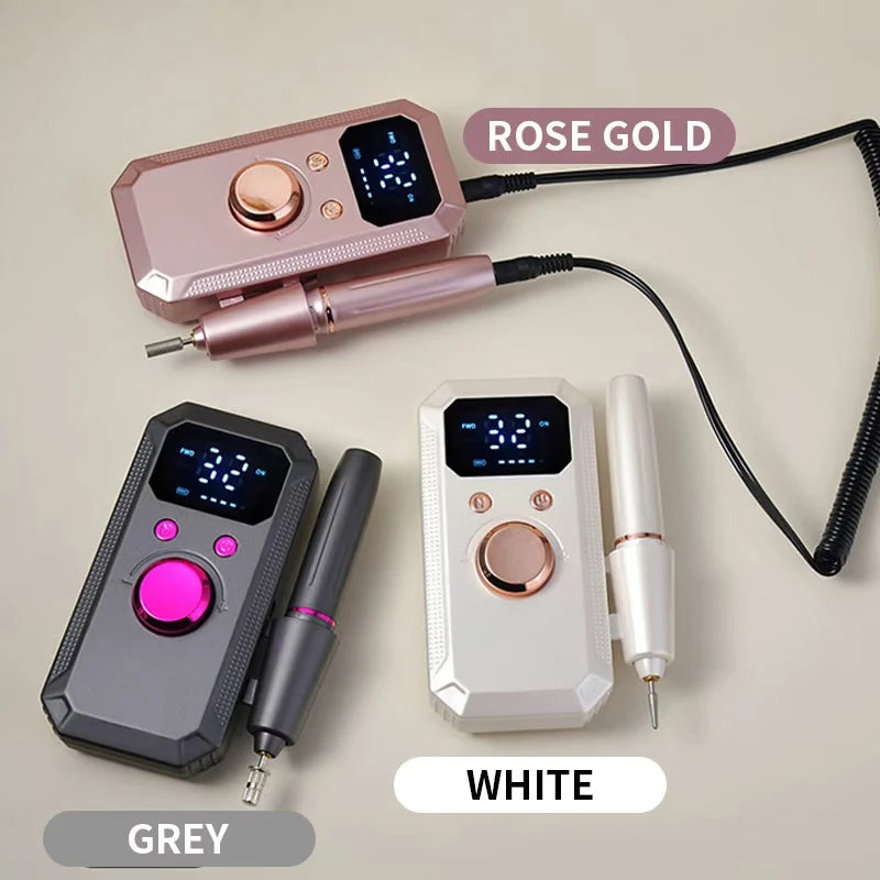 Professional Rechargeable Electric Nail Filer, Portable Cordless Nail Filer, High-Definition LED Display, Multiple Speed Settings, Nail and Pedicure Kit, Suitable for Polishing, Filing, and Removing Acrylic Gel Nails, Ideal H
