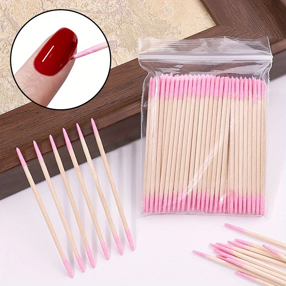 100/300/500Pcs Nails Wood Cotton Swab Clean Sticks Bud Tip Head Manicure Detail Corrector Nail Polish Remover Art Tool
