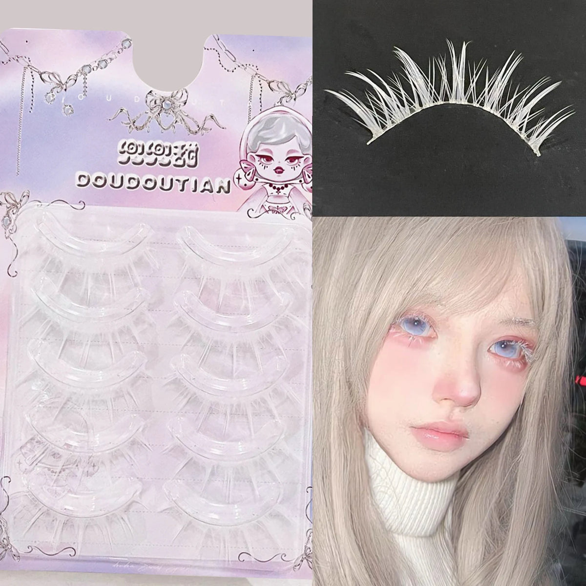 White lashes full strips Natural manga False Eyelashes DIY Wispy Strip lash For Women Halloween Christmas Party makeups
