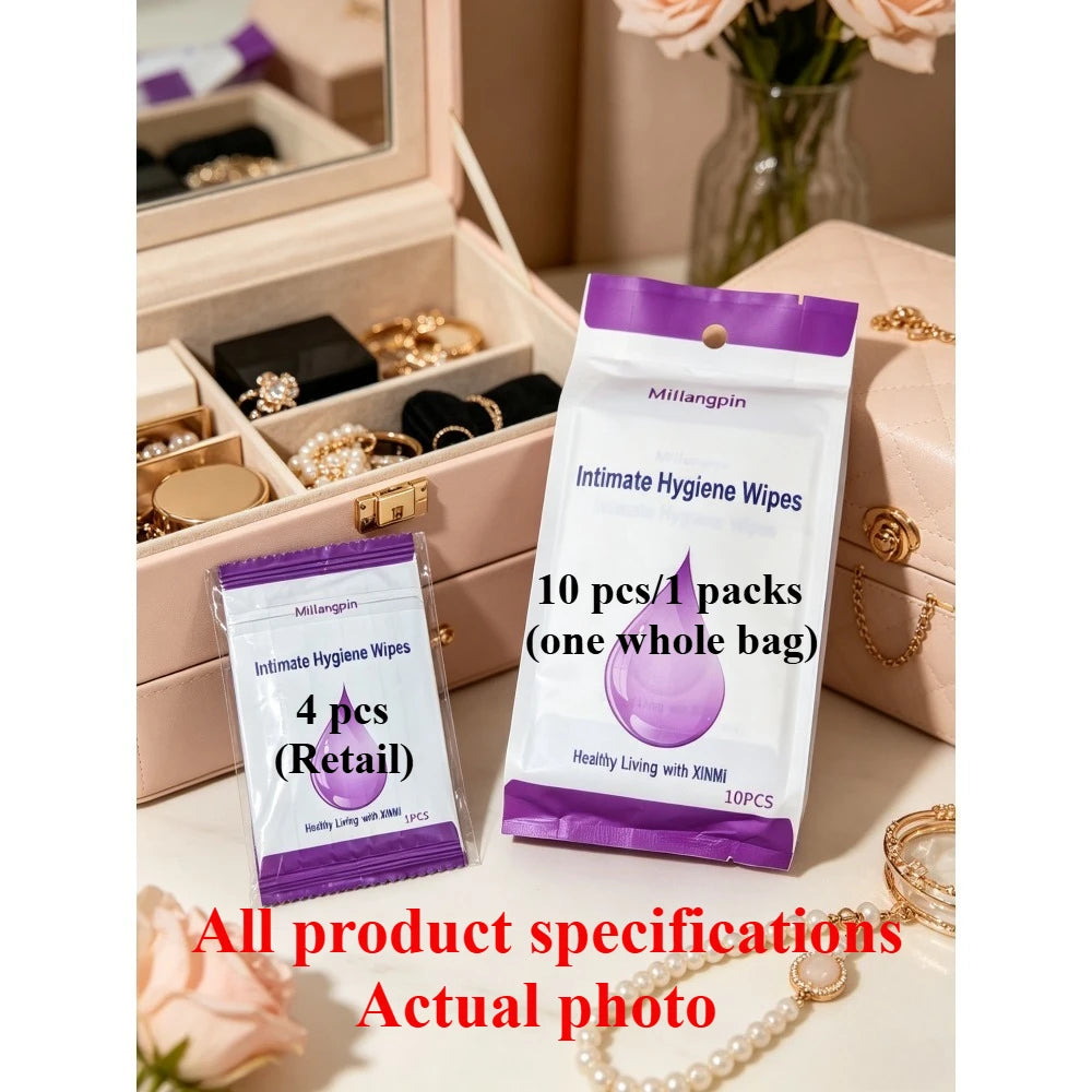 Feminine Intimate Wipes; Intimate Cleaning and Antibacterial Use Outdoors; Individually Wrapped for Easy Carrying and Storage.