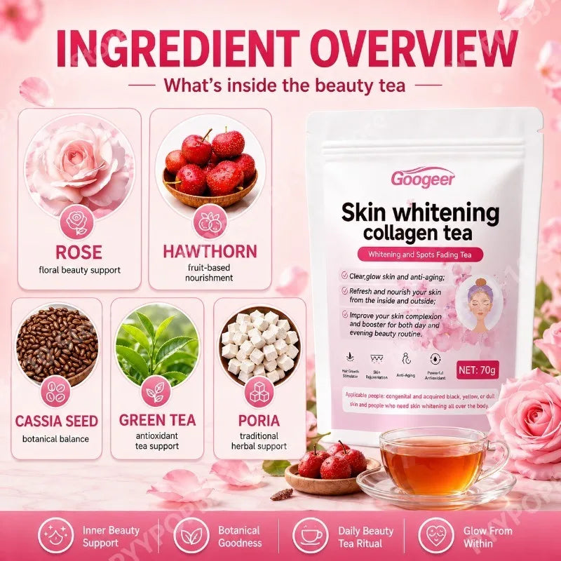 Rose Herbal Suppplement with Hawthorn Cassia Seed Poria Daily Beauty Wellness Blend 70g 14 Bags