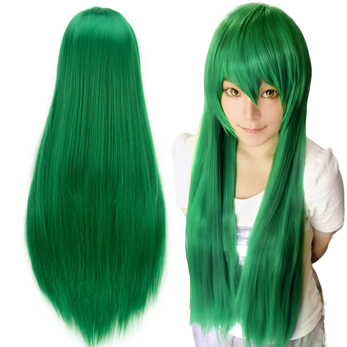 80cm Straight Synthetic Cosplay Wig White Purple Green Silver Pink Lolita Hairpiece with Bangs Long Wigs