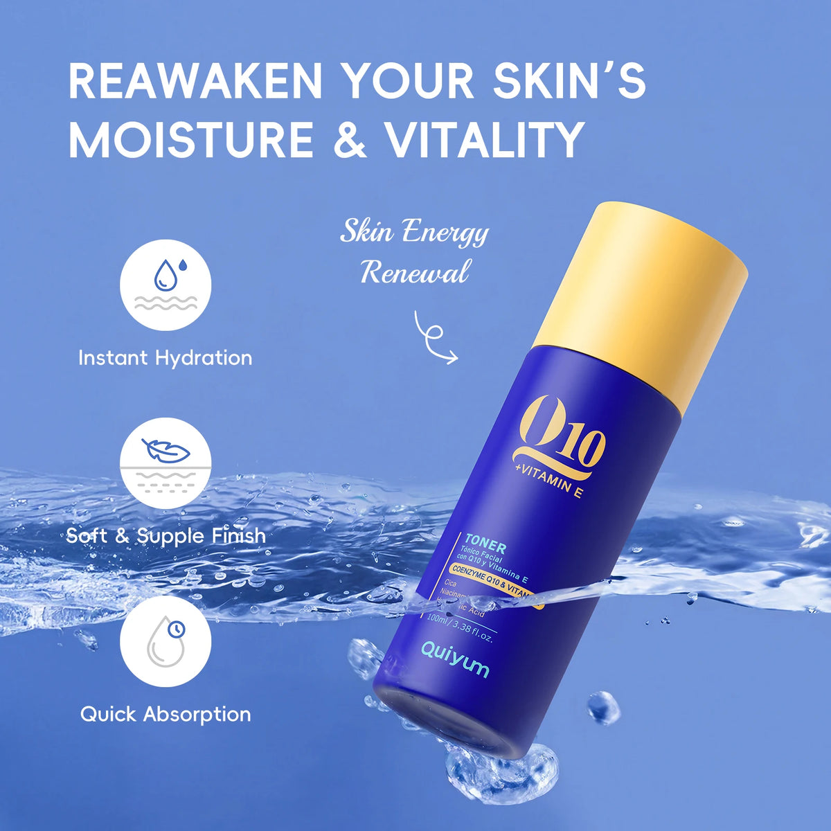 QUIYUM 6Pcs Coenzyme Q10 Vitamin E Anti-Aging Skincare Set, Cleanser Toner Serum Eye Cream Day Night Cream Hydrating Facial Kit