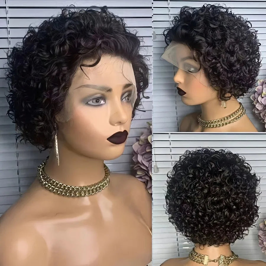 Pixie Cut Wigs Human Hair Short Curly Lace Front Human Hair Wigs Brazilian 13x4 Transparent Lace Wigs Water Wave Bob Wig