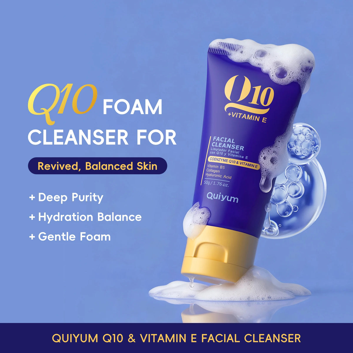 QUIYUM 6Pcs Coenzyme Q10 Vitamin E Anti-Aging Skincare Set, Cleanser Toner Serum Eye Cream Day Night Cream Hydrating Facial Kit