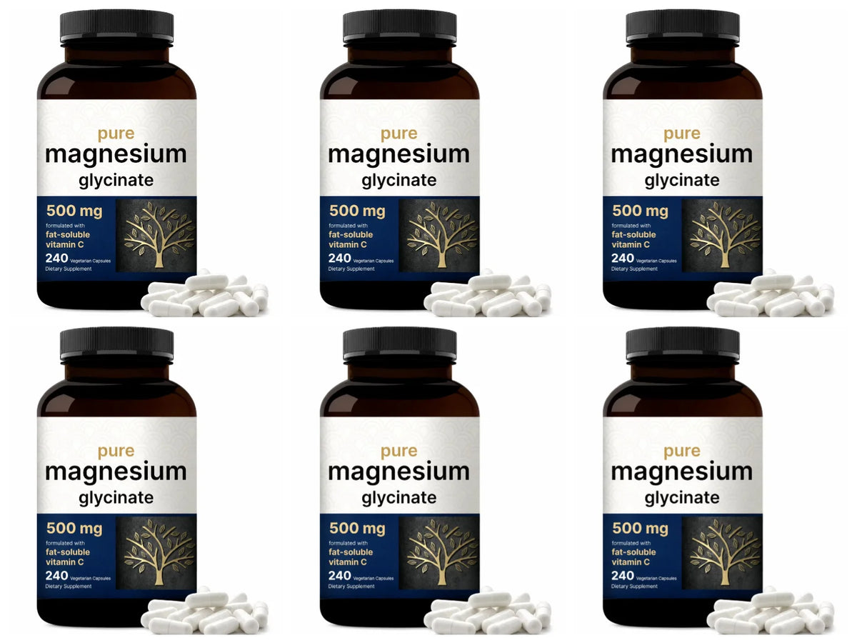 Pure Magnesium Glycinate 500mg Capsules with Vitamin C Supports Relaxation Muscle Nerve Health Bone Support 240 Capsules