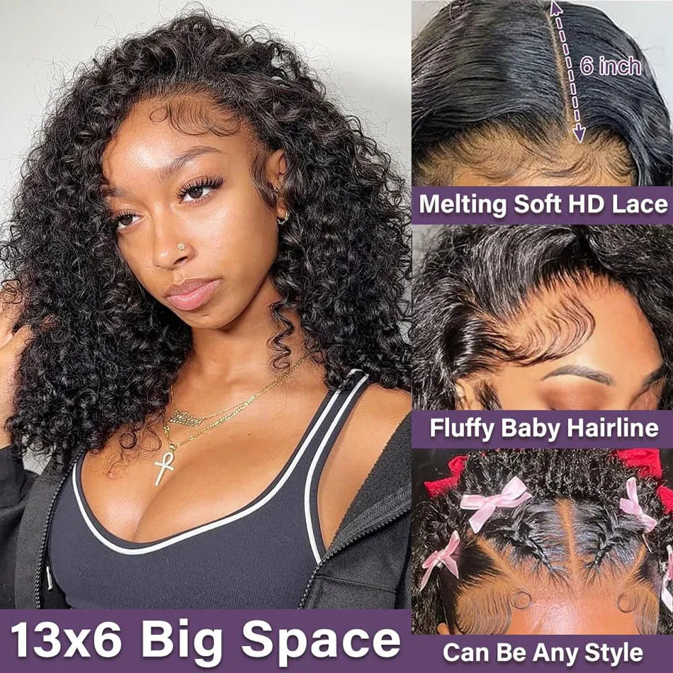 Glueless Kinky Curly Wig 13X6 Human Hair Ready To Wear Frontal Wigs Deep Curls Lace Closure Wig For Women Tissage Cheveux Humain