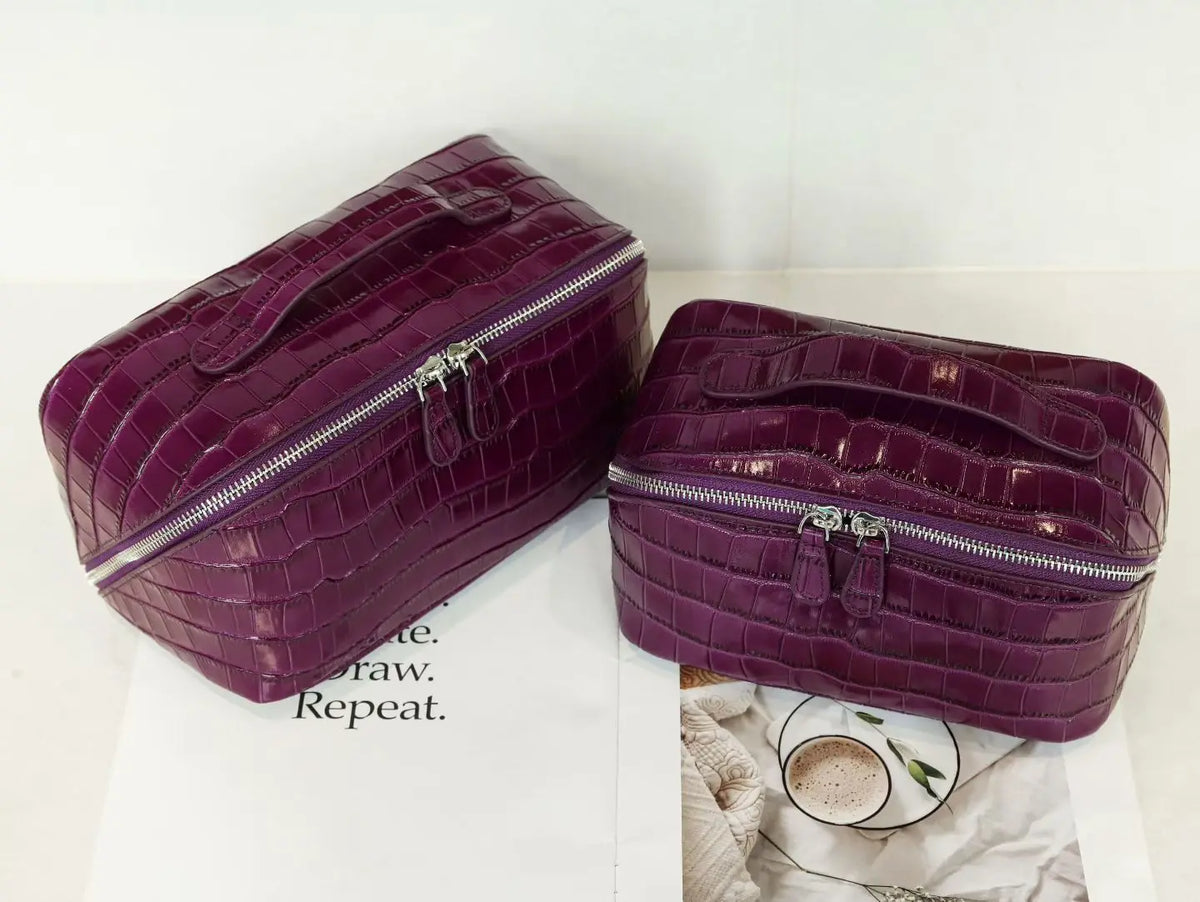 Dermis Makeup Brush Bags Crocodile Pattern Makeup Organizer Bag Large Capacity Skincare Bag Portable Commuting Big Makeup Bag