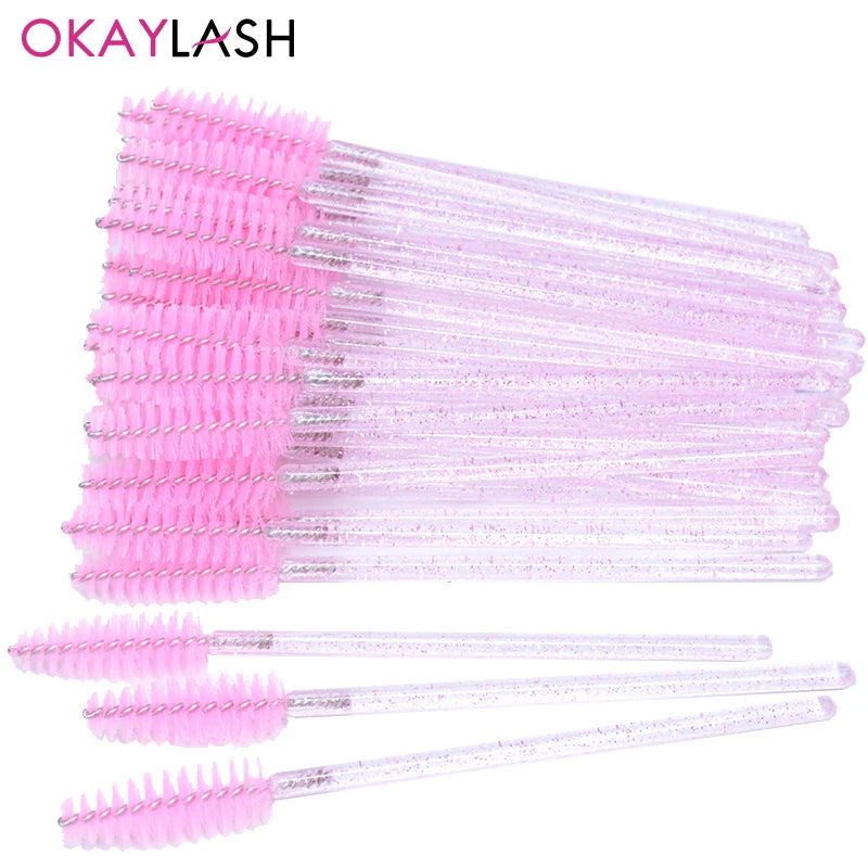 50pcs Crystal Eyelash Brushes With Contianer Disposable Lash Mascara Wands In Case Micro Makeup Applicators  Beauty Tools