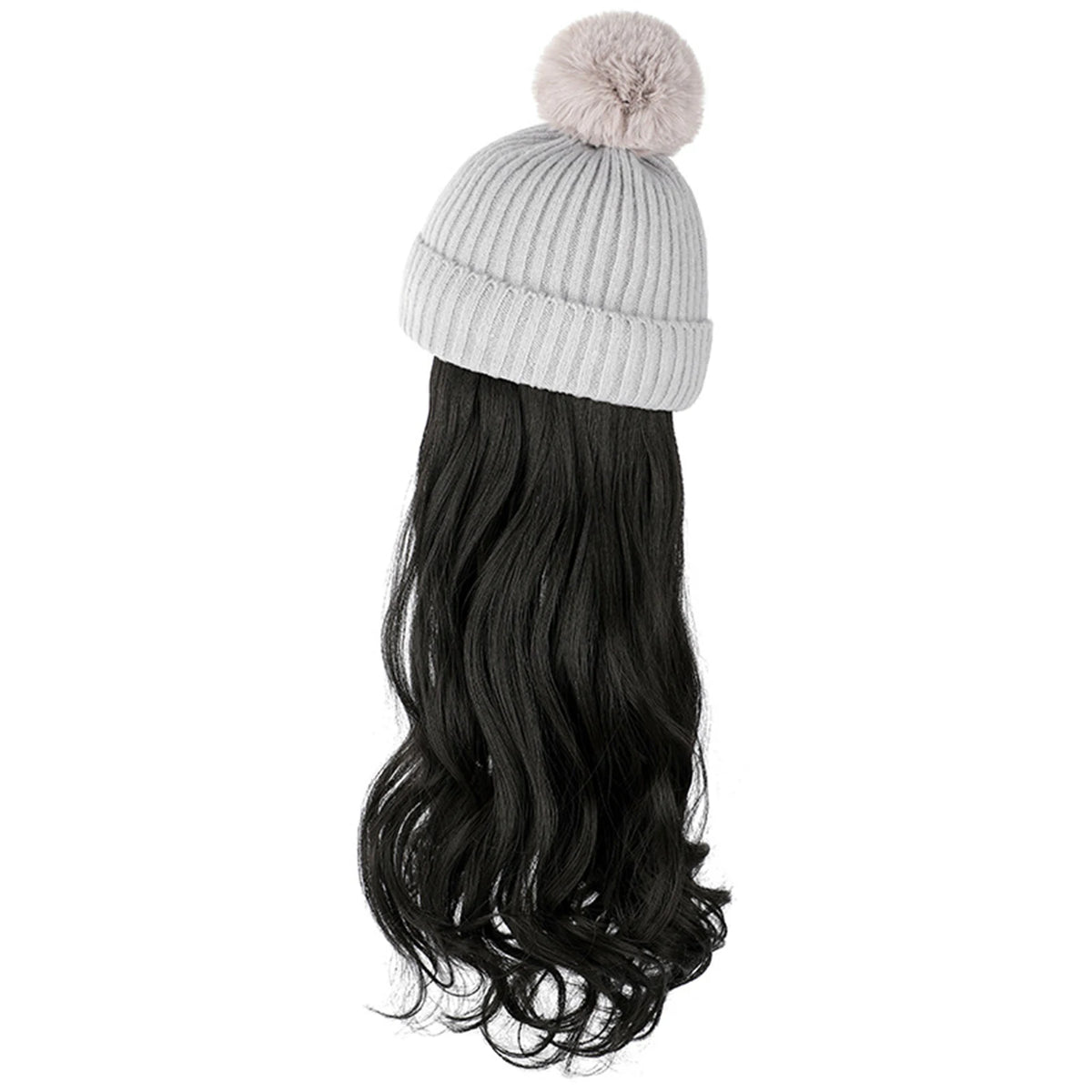 Winter Female Hat Wig With Curly Hair Extensions Synthetic Wave Wig Cap Dismountable Stylish Outdoors Beanie For Camping Hiking