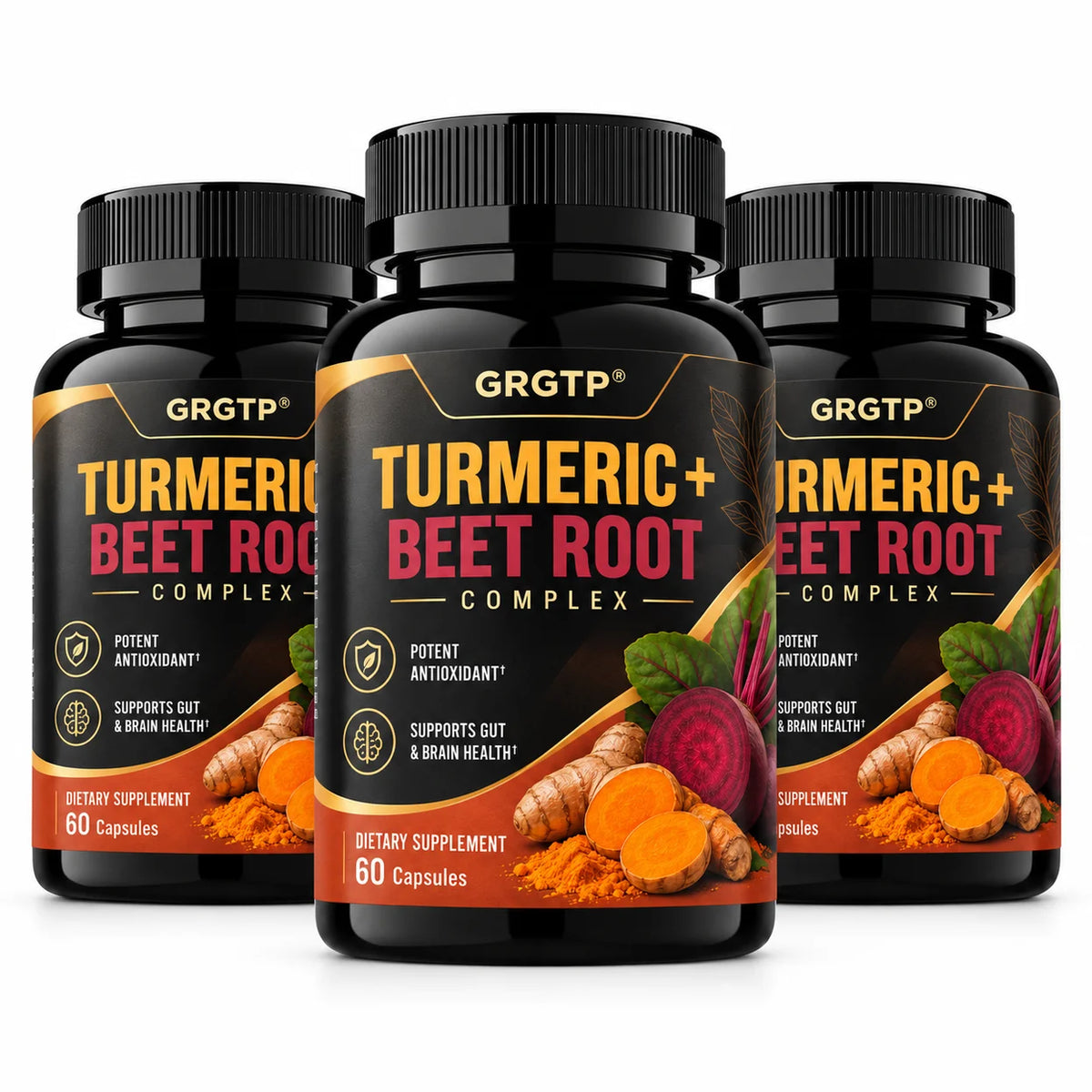 Turmeric + Beet Root Complex - Antioxidant, Blood Circulation,Natural Energy and Overall Vitality, Supports Gut and Brain Health