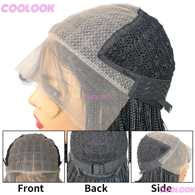 12" Short Braided Wigs For Women Synthetic Wig 6*6 Lace Braids African Wigs Cornrow Micro Black Wig