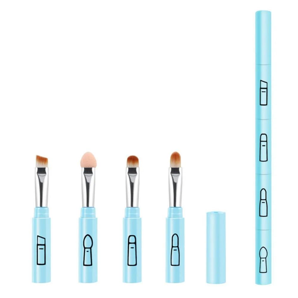 Travel Size 4 In 1 Makeup Brush Portable With Plastic Handle Eyeshadow Lip Brush Multi-use Makeup Tool