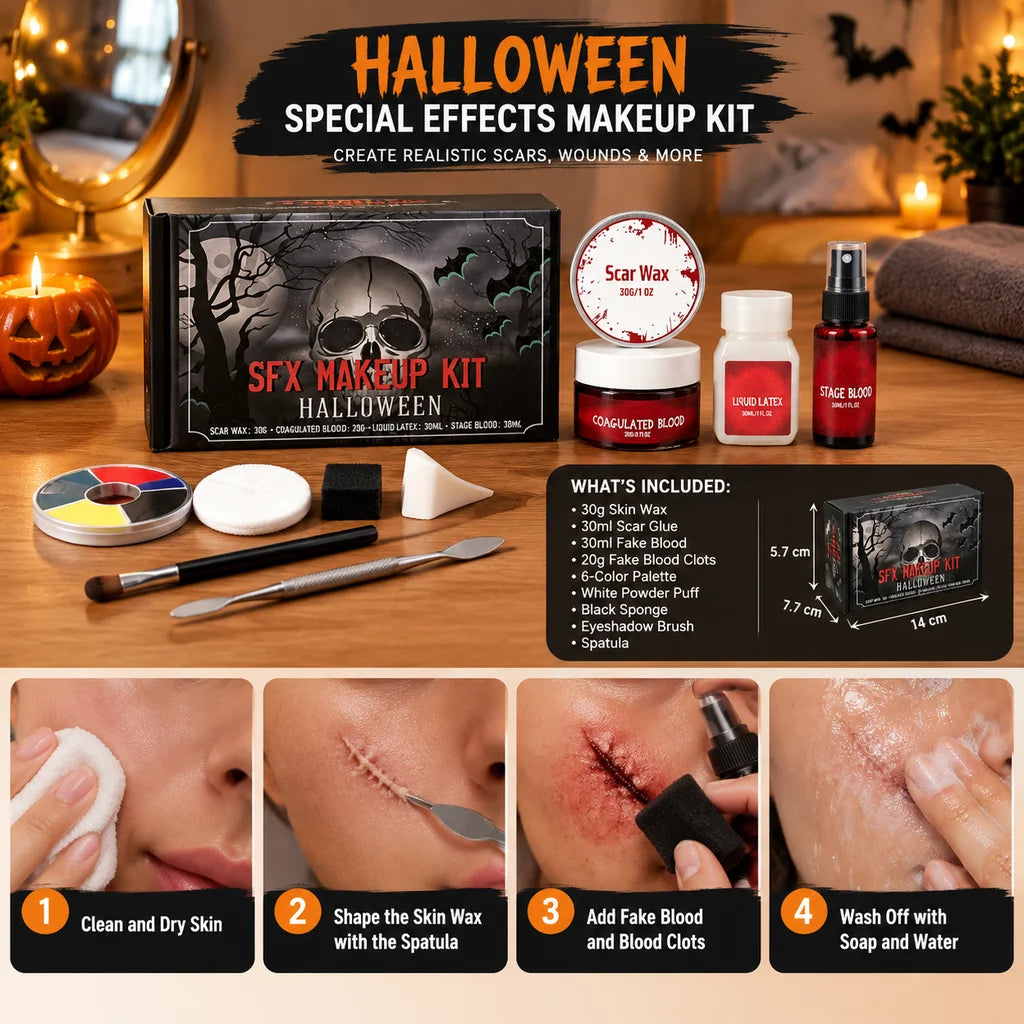Halloween Makeup Kit 200g SFX Scar Wax Fake Blood Gel Set Safe Special Effects Wound Makeup Zombie Party Supplies For Women