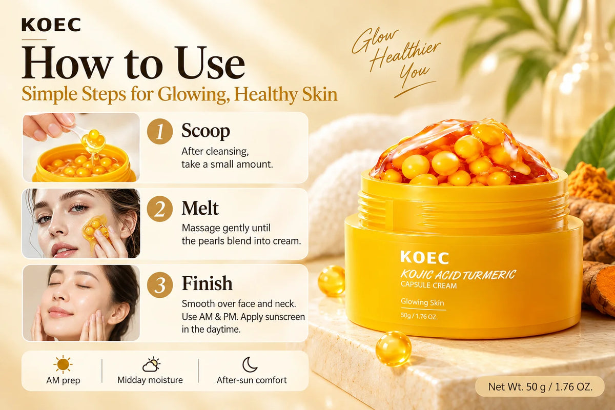 Kojic Acid Turmeric Capsule Cream with Niacinamide & Squalane, Skincare Kojic Acid Face Cream for Even Skin Tone & Glow Firming, Hydrating Capsule Cream, 50g/1.76oz