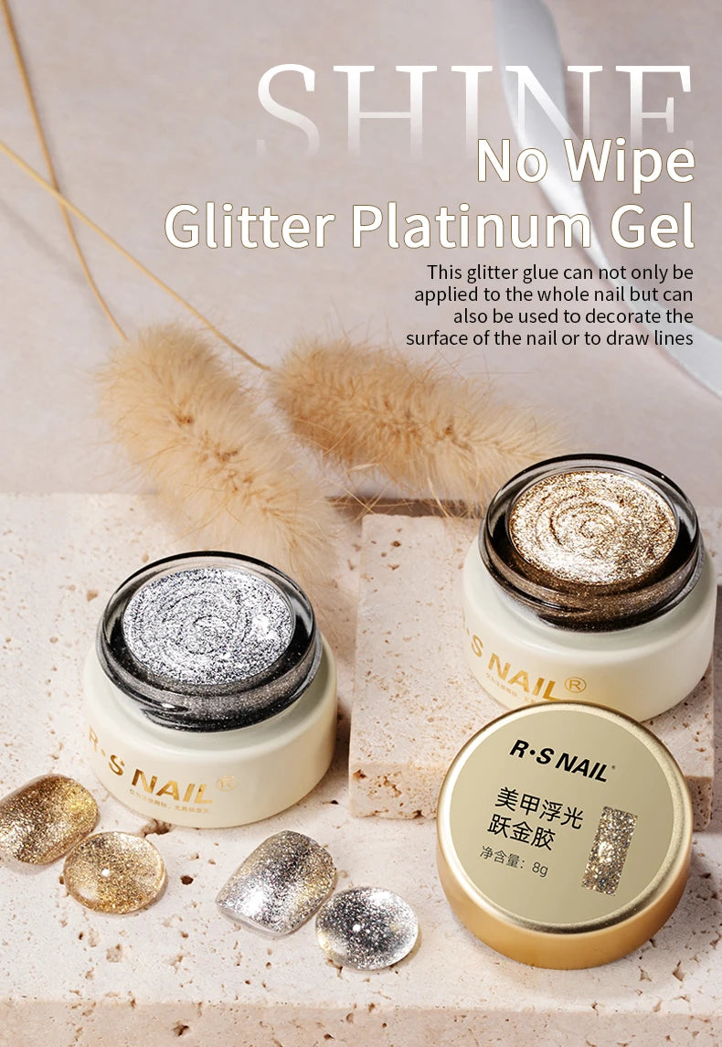 RSNAIL No Wipe Platinum Gel Nail Polish 8g Sparkle Painting Metallic Golden Silvery Liner Gel French Drawing Liner DIY Nail Art