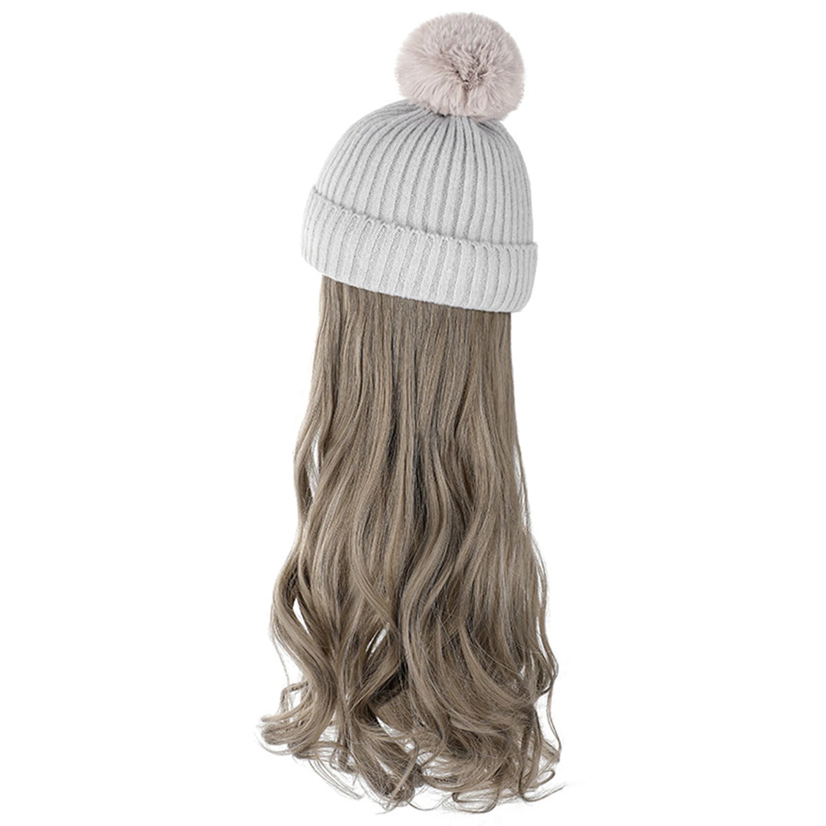 Winter Female Hat Wig With Curly Hair Extensions Synthetic Wave Wig Cap Dismountable Stylish Outdoors Beanie For Camping Hiking