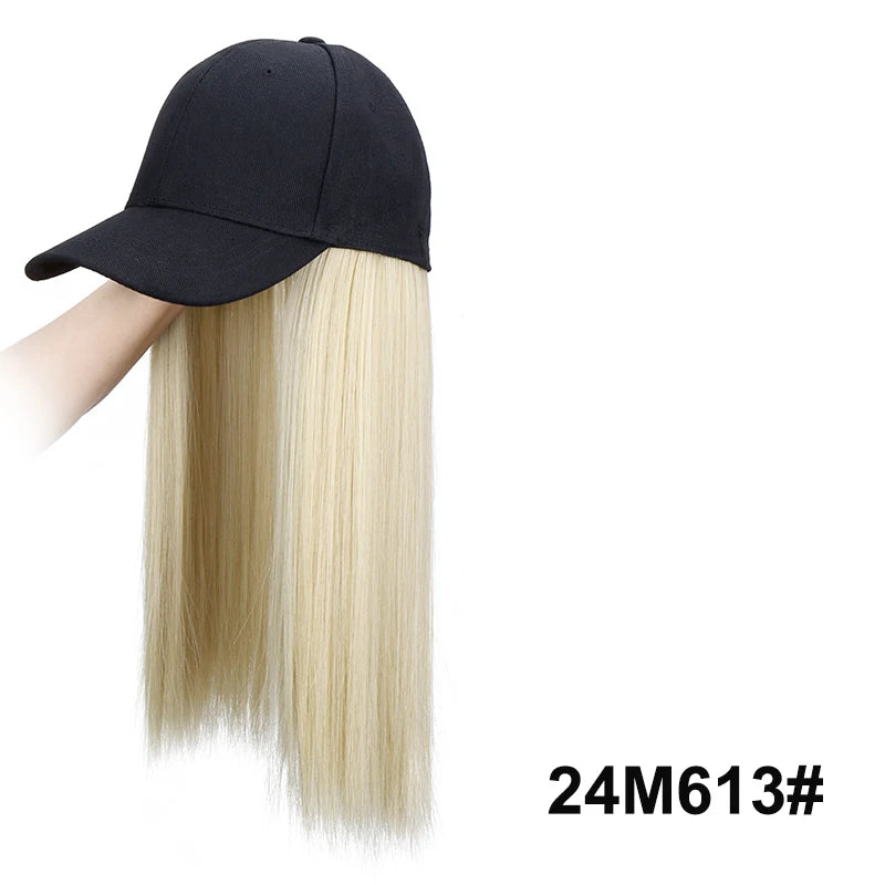 18Inch Synthetic Long Straight Hair Extension Baseball Cap  Adjustable Black Blonde Hairpiece Fashion Hat Wig
