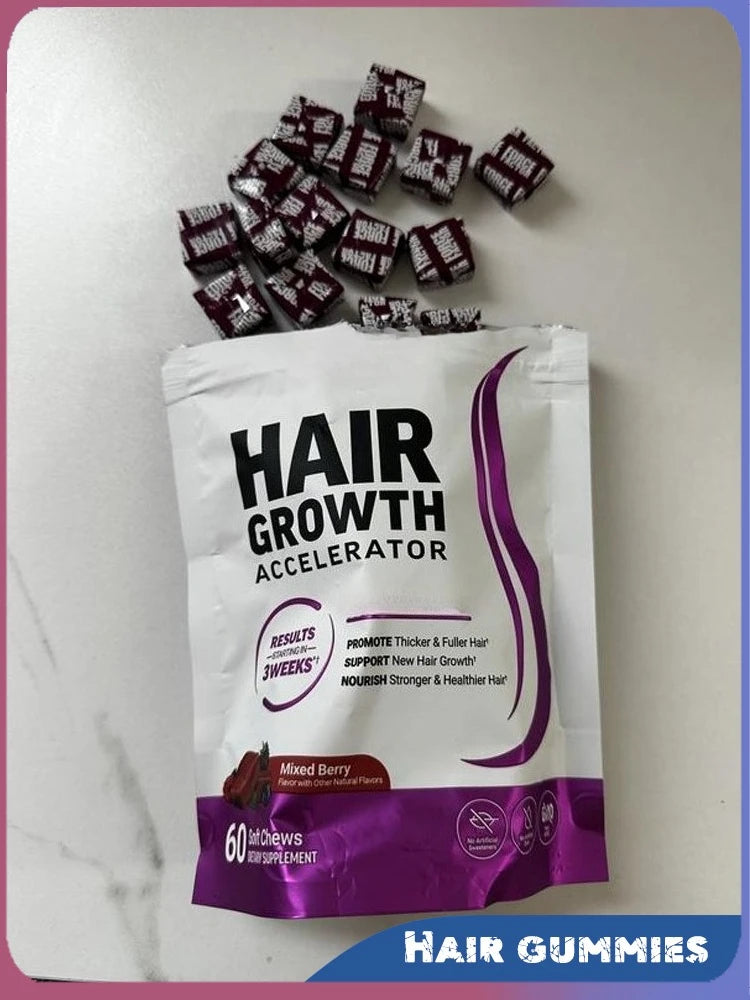 Hair Vitamin Gummies with Biotin Vitamin C E Daily Hair Care Support Nutritional Supplement Berry Flavor 60 Pieces