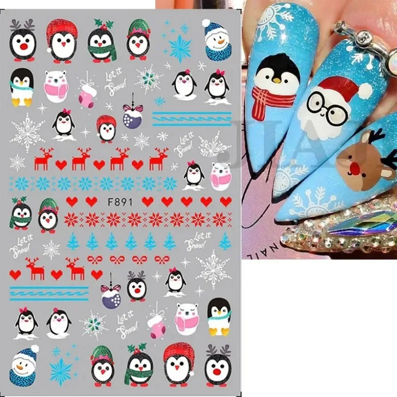 5D White Snowflakes Embossed Nail Art Stickers Winter Charm Decals Self Adhesive Christmas New Year Slider Decoration Manicure
