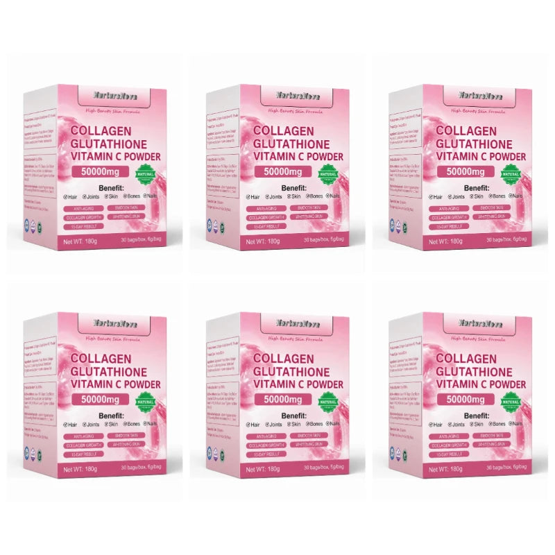 Collagen Peptides Glutathione Vitamin C Powder 30 Sachets, Marine Collagen Drink Mix Antioxidant Wellness Support