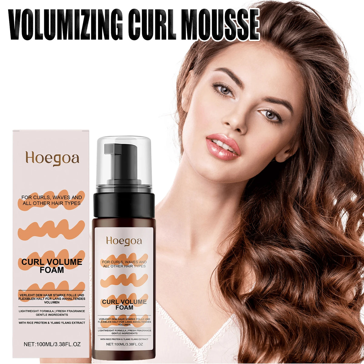 Volumizing Mousse For Curly Hair Lightweight Foam For Bouncy Curls And Natural Hold With Rice Protein And Ylang Ylang Extract