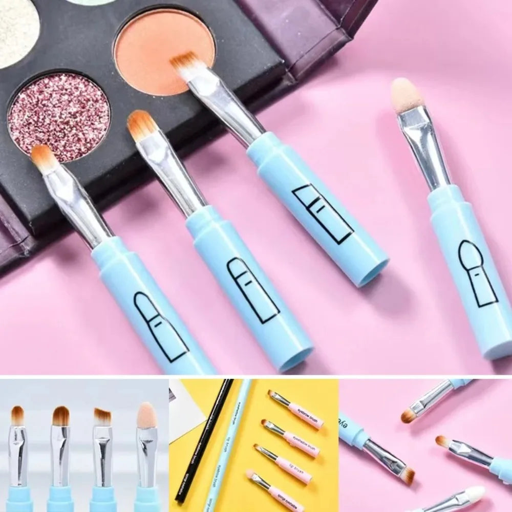 Travel Size 4 In 1 Makeup Brush Portable With Plastic Handle Eyeshadow Lip Brush Multi-use Makeup Tool