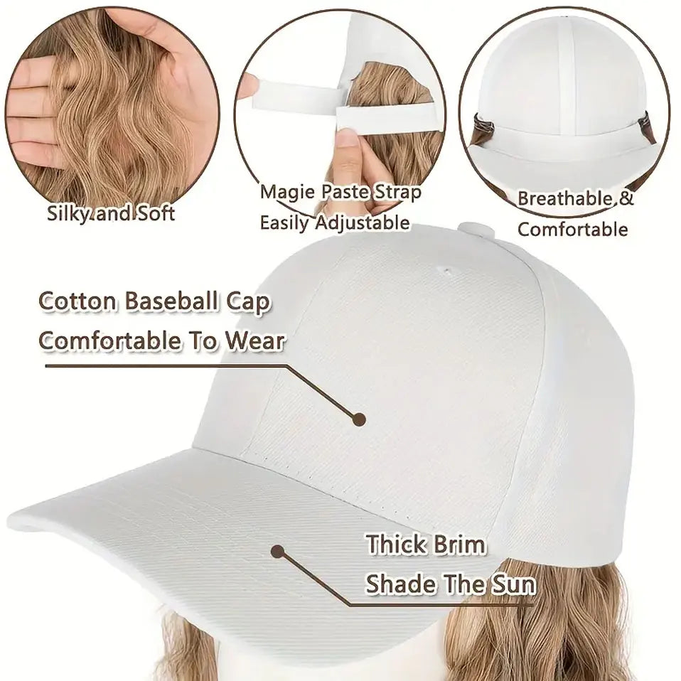 8" Short Wave Baseball Cap Wigs with Curly Hair Extensions for Women Daily Wear Synthetic Wave Adjustable Baseball Hat Wigs